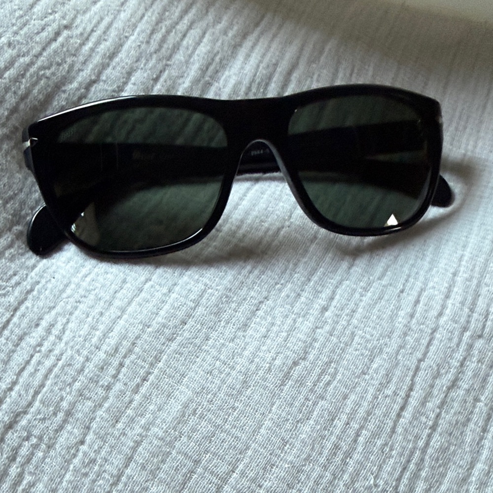 Classic Black Persol Sunglasses with Dark Green Lenses